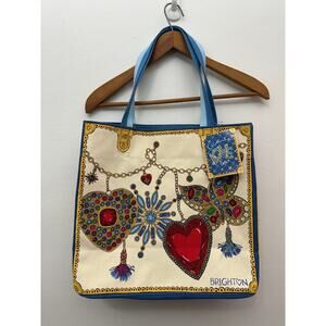 Brighton Glittering Love Tote Bag Hearts Butterfly Jeweled Print Canvas NEW tag